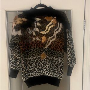 Mariea Kim Animal Print Sweater Fur Vintage 1980s Medium